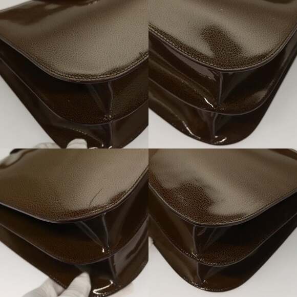 CELINE Shoulder Bag Patent Leather Khaki Silver - Picture 10 of 13